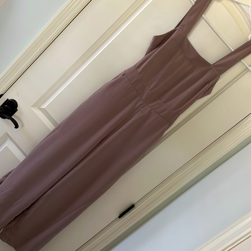 New never worn with tags straight-cut open back jumpsuit color: latte